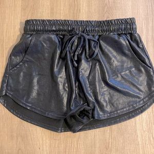 Faux leather shorts.